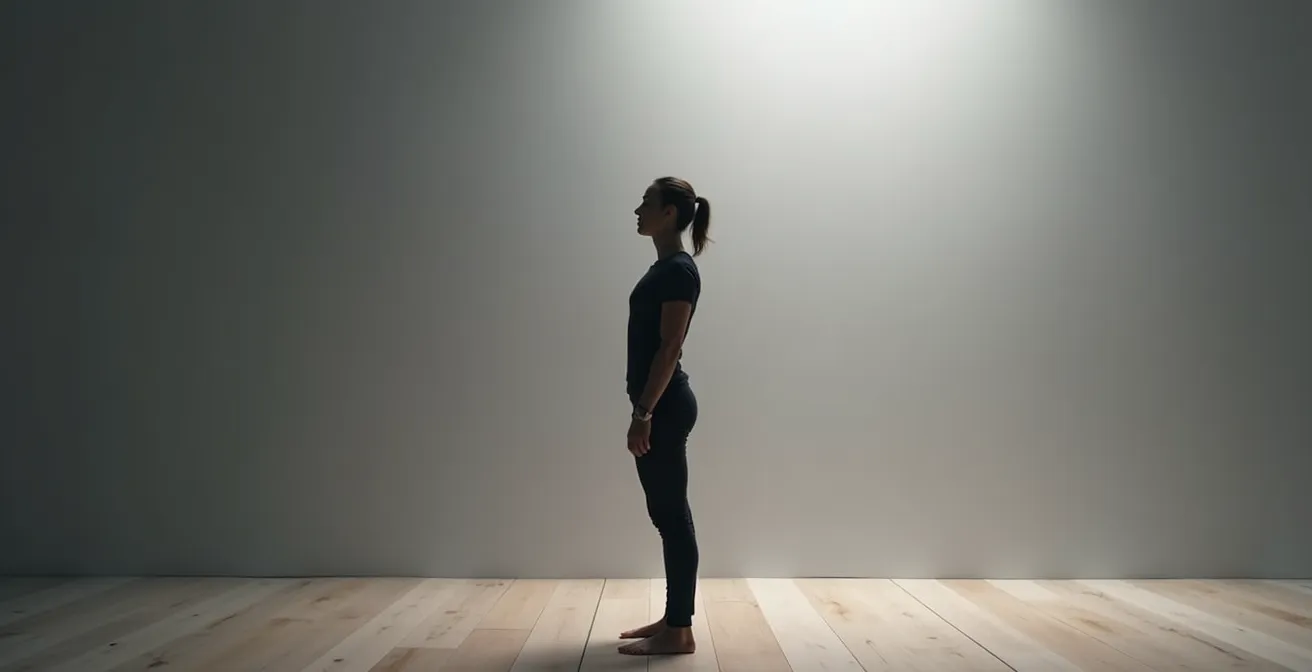 Silhouette de profil sur scène épurée avec espace négatif